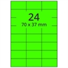 Selvklæbende farvede etiketter 70x37 mm, grøn, A4 ark - 24 pr. ark - 100 ark